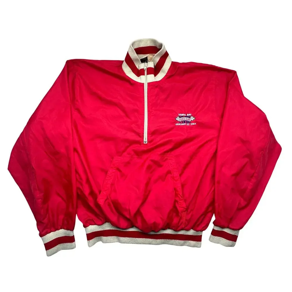 Vintage 1984 Super Bowl XVIII Logo7 1/2 Zip Windbreaker Jacket Mens XL Nylon Red